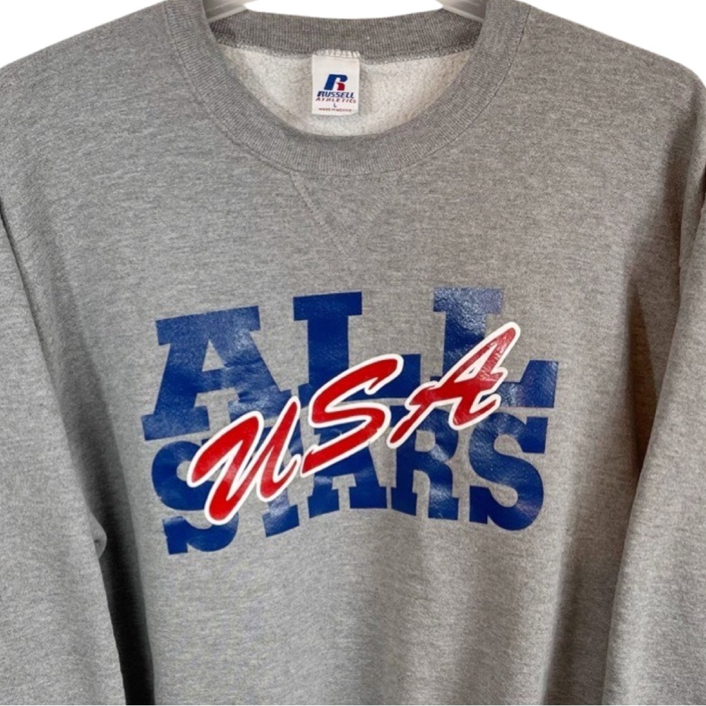 90’s Russell Athletic USA All Stars Crew Neck Sweat Shirt L Gray Red Blue - Picture 2 of 10